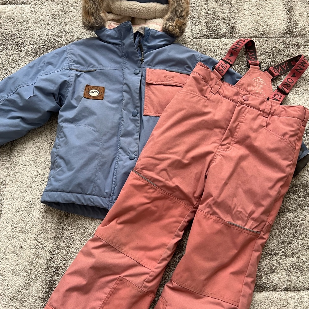 Kids Blue and Pink Winter Jacket and Snow Pants Set